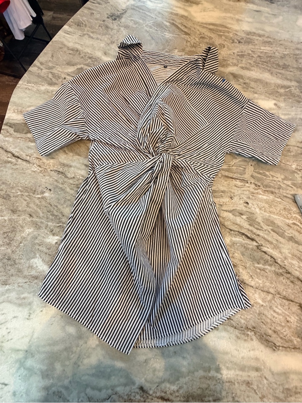 Black White Striped Cold Shoulder Wrap Tie Front Blouse Size Large